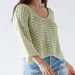 Free People Cozy Tee Light Green Bohemian Crochet Bell Sleeve Knit Top